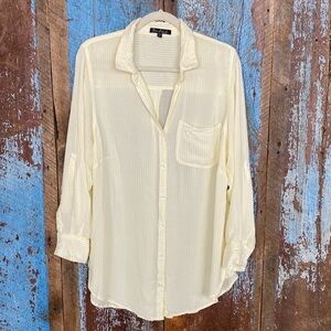 New Leaf White & Yellow Striped Button Down Shirt